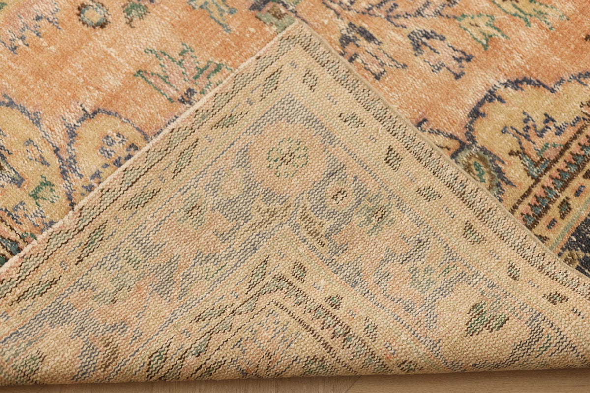 Vintage Isparta Turkish Area Rug 7x10 ft — Orange & Blue Floral