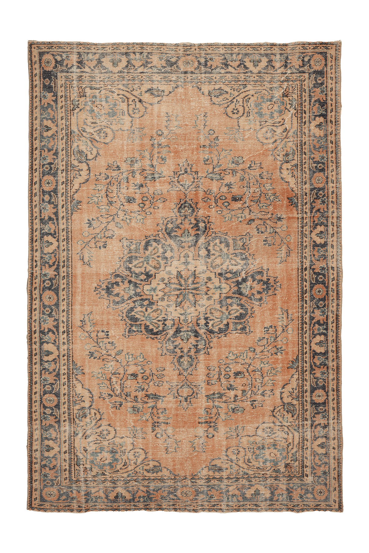 Vintage Isparta Turkish Area Rug 7x10 ft — Orange & Blue Floral