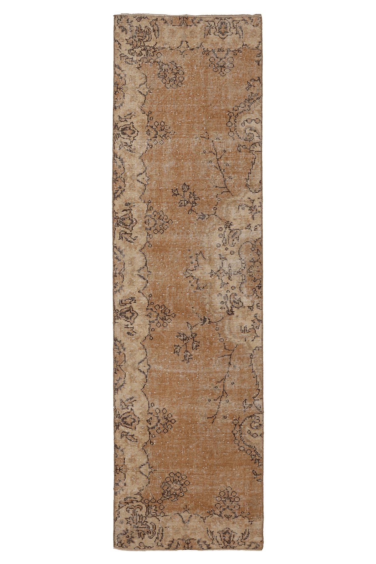 Vintage Isparta Turkish Runner Rug 2x8 ft — Beige & Brown Floral