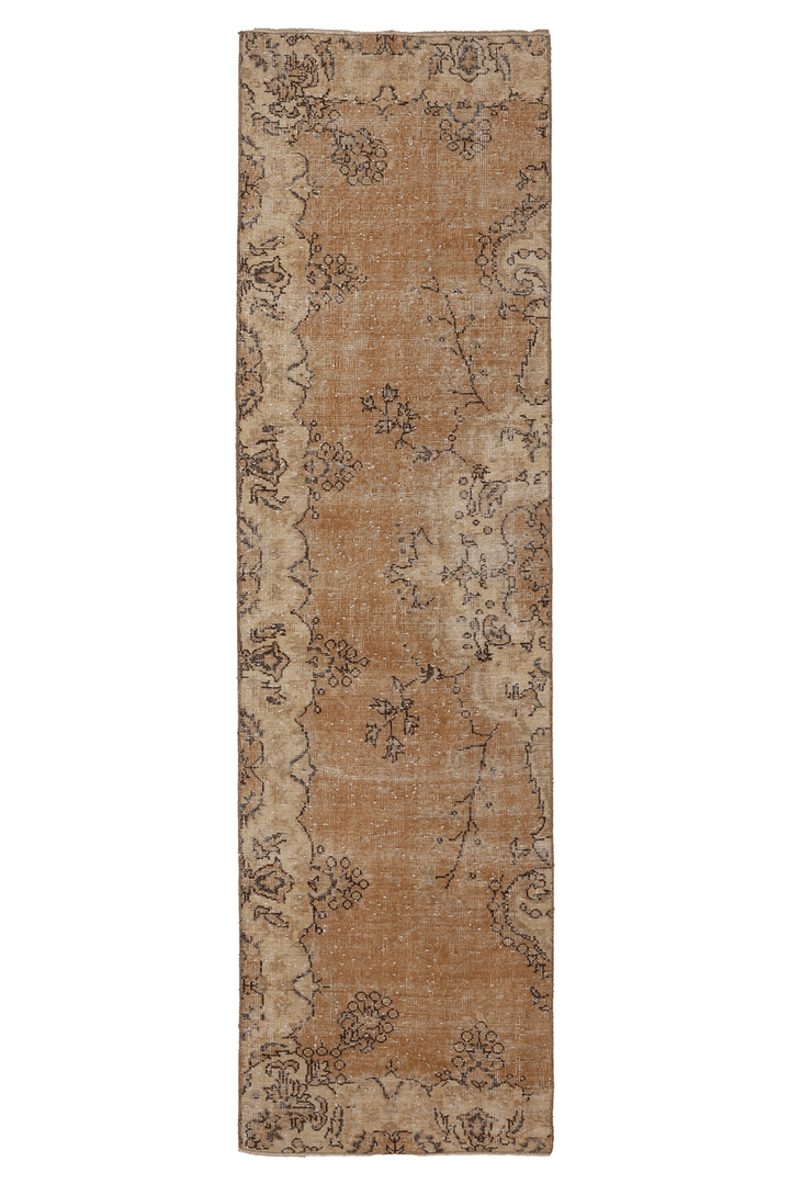 Vintage Isparta Turkish Runner Rug 2x8 ft — Beige & Brown Floral
