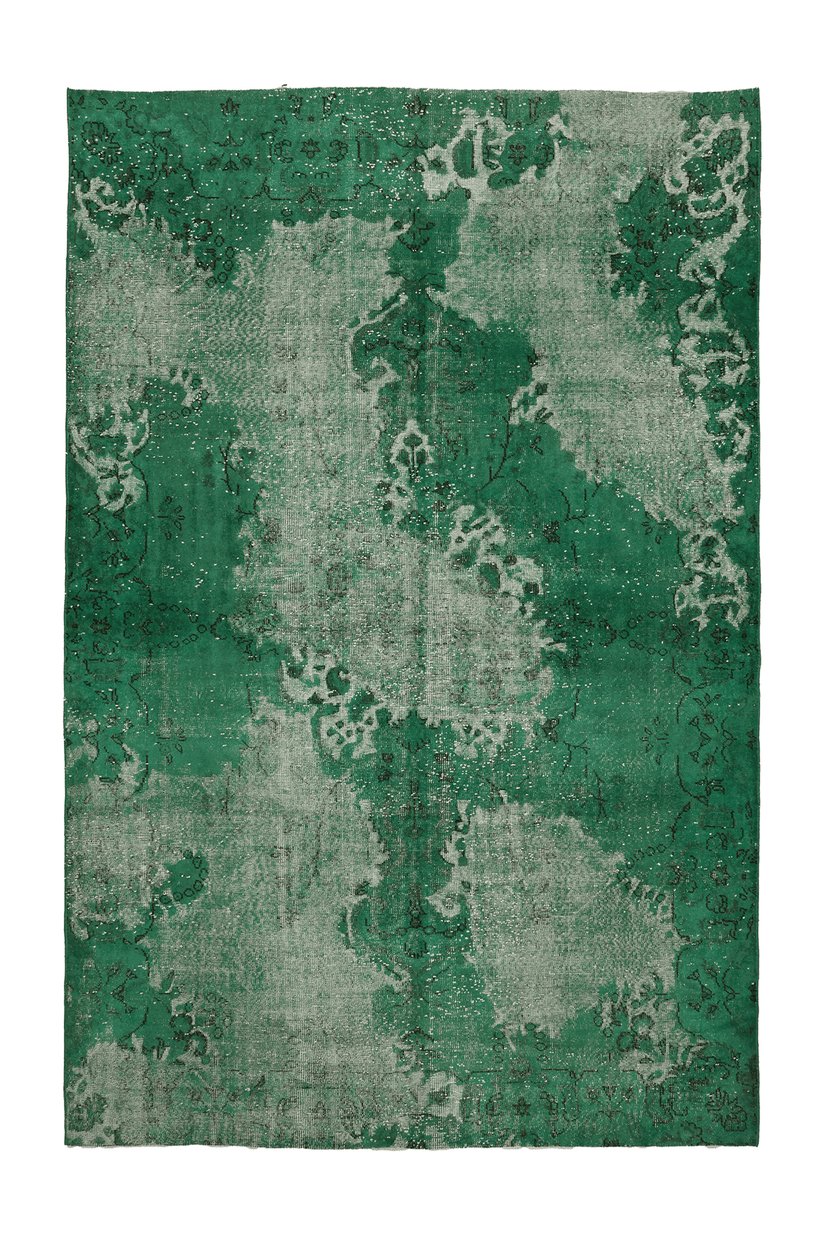 Vintage Isparta Turkish Area Rug 7x11 ft — Green & White Overdyed