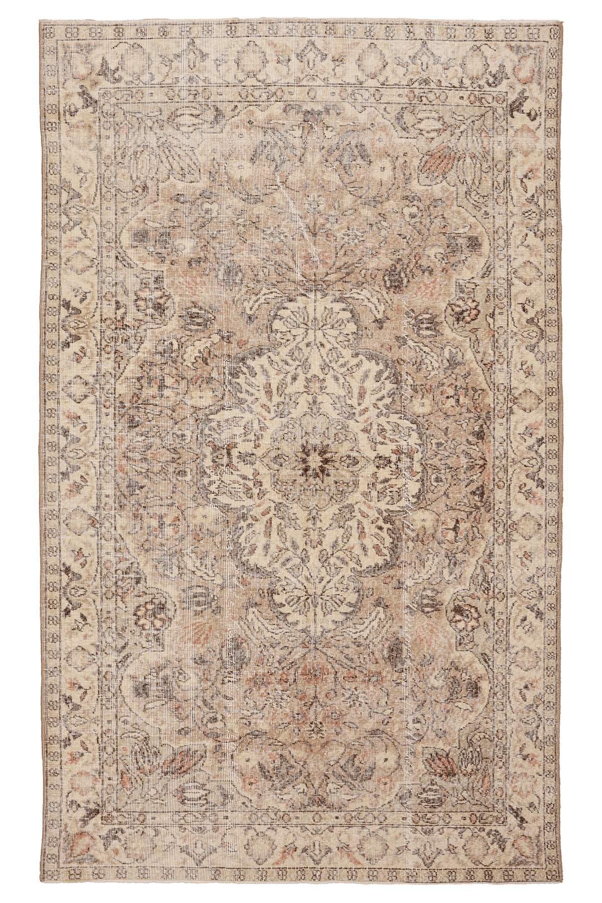 Vintage Isparta Turkish Area Rug 5x8 ft — Beige & Brown Floral (No. 36984)