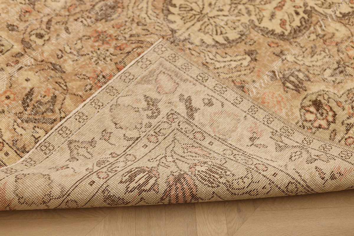 Vintage Isparta Turkish Area Rug 5x8 ft — Beige & Brown Floral (No. 36984)