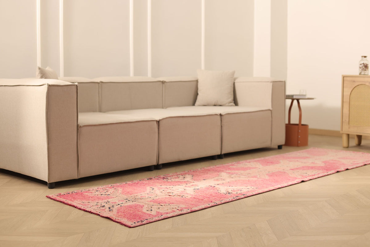 Vintage Southeastern Persian Style Runner Rug 3x10 ft — Pink & Beige Southwestern