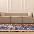 Vintage Isparta Turkish Area Rug 7x9 ft — Blue & Beige Floral