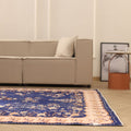Vintage Isparta Turkish Area Rug 7x9 ft — Blue & Beige Floral