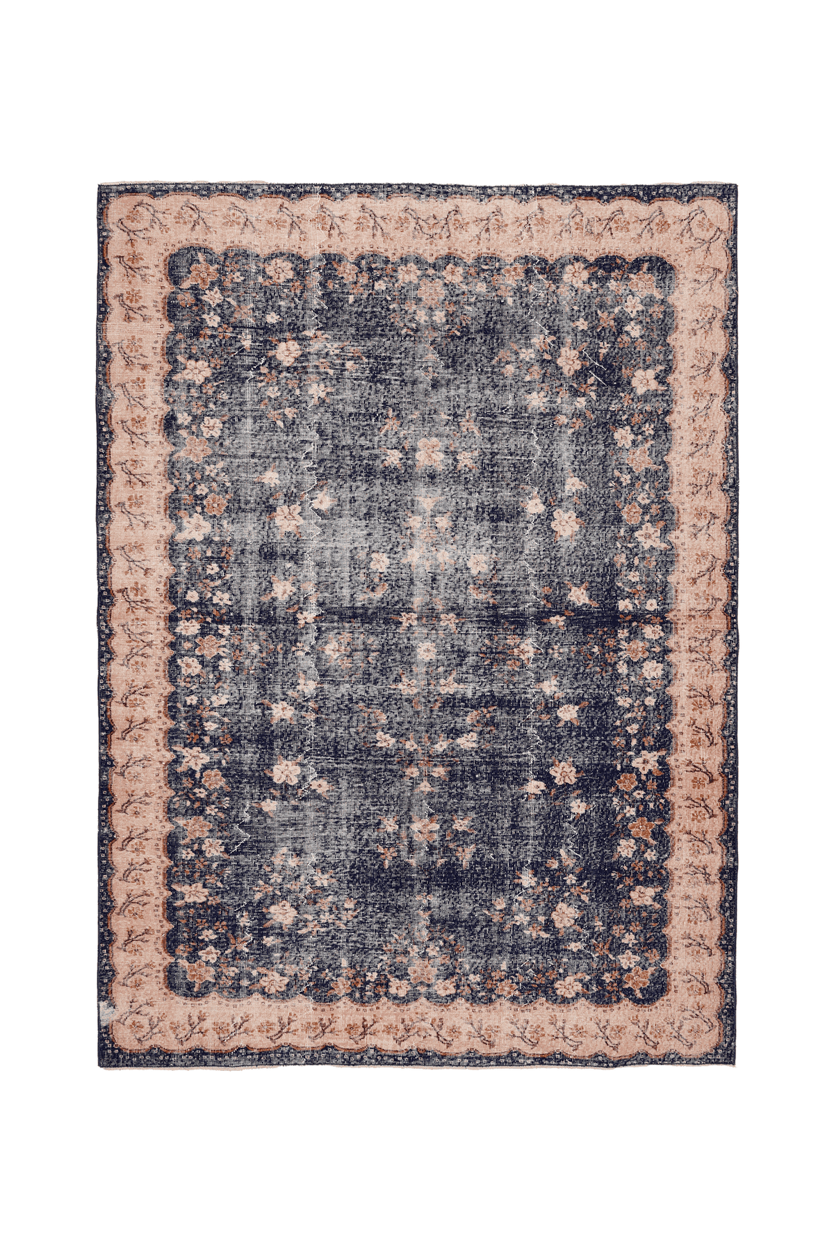 Vintage Isparta Turkish Area Rug 7x9 ft — Blue & Beige Floral