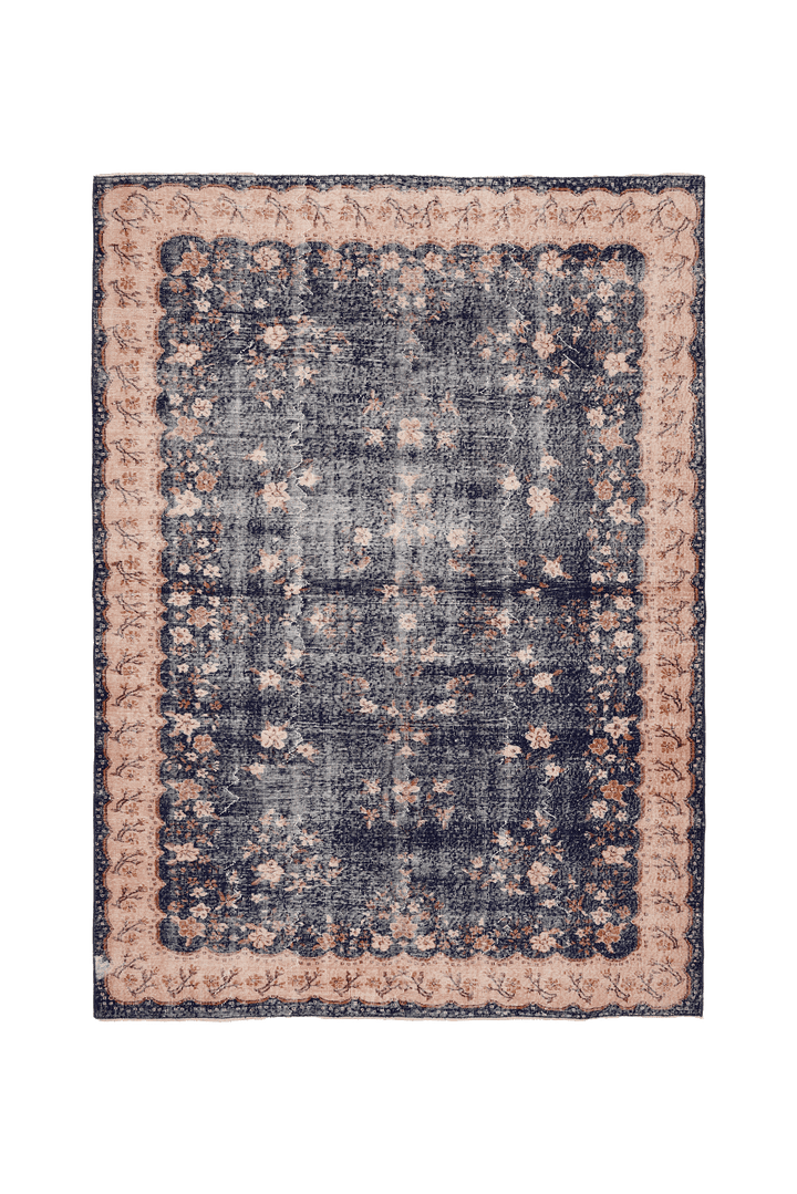 Vintage Isparta Turkish Area Rug 7x9 ft — Blue & Beige Floral