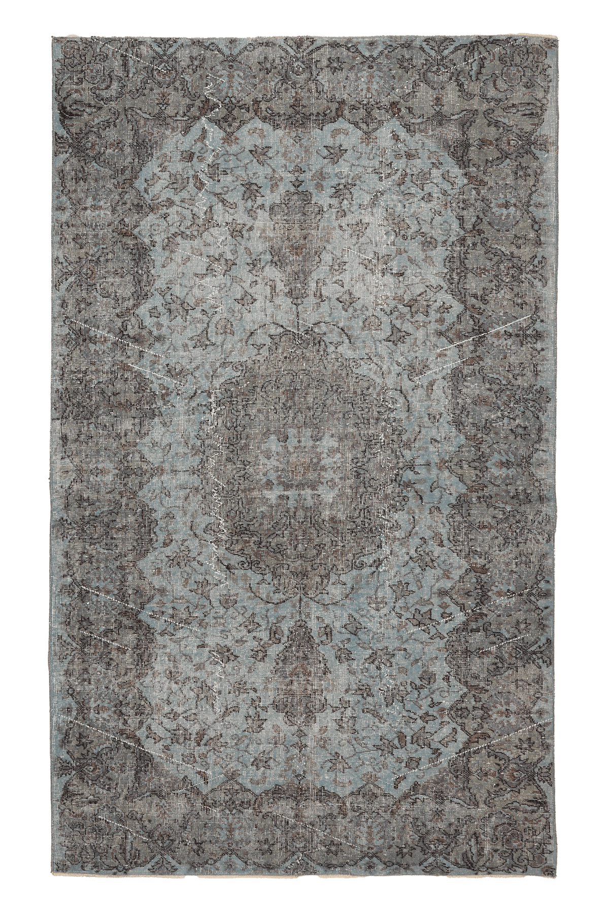 Vintage Isparta Turkish Area Rug 5x8 ft — Blue & Gray maximalist