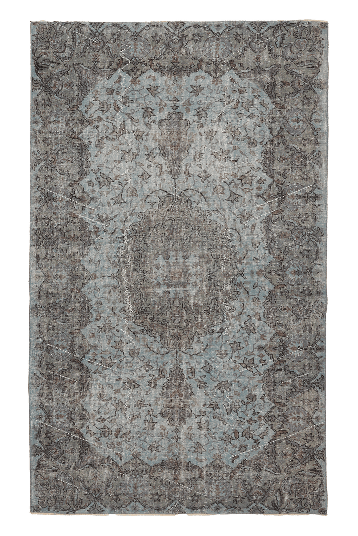 Vintage Isparta Turkish Area Rug 5x8 ft — Blue & Gray maximalist