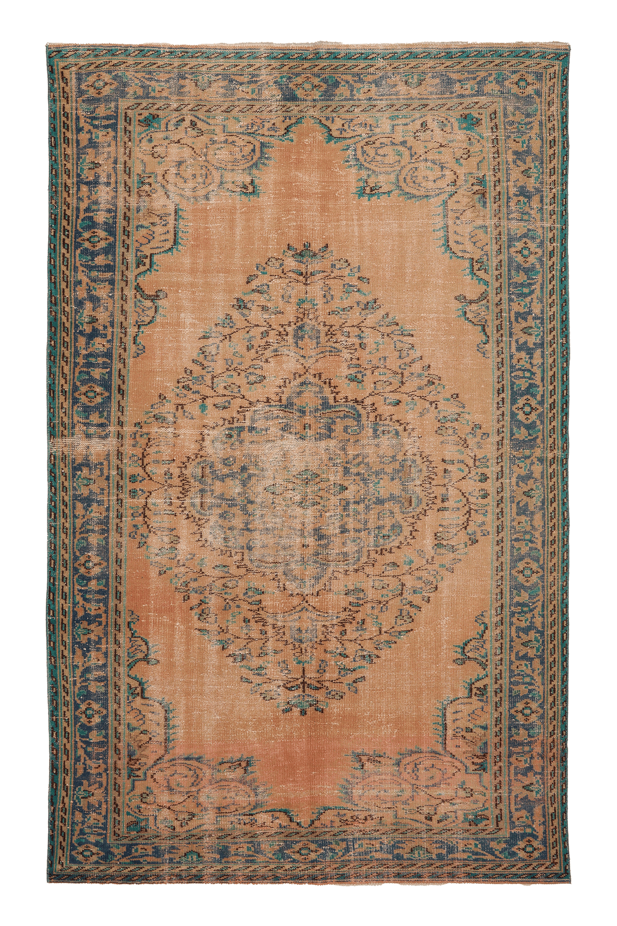 Vintage Manisa Turkish Area Rug 5x9 ft — Orange & Blue Floral (No. 37051)