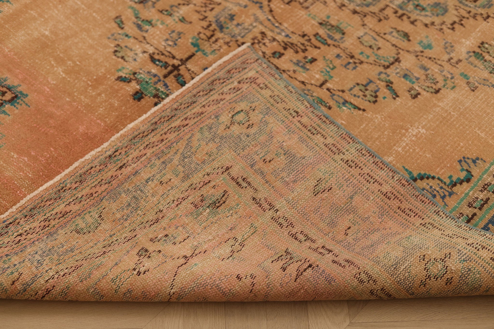 Vintage Manisa Turkish Area Rug 5x9 ft — Orange & Blue Floral (No. 37051)