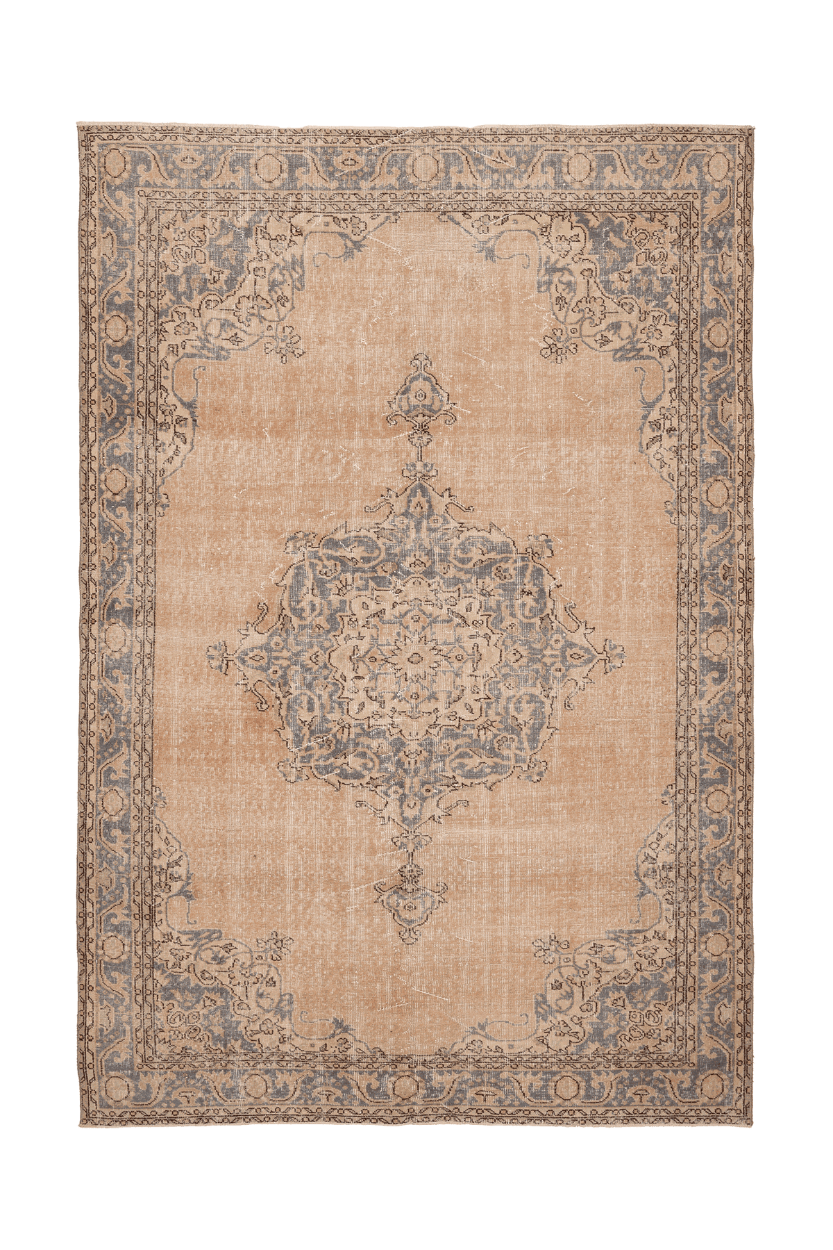 Vintage Isparta Turkish Area Rug 7x10 ft — Orange & Blue Floral