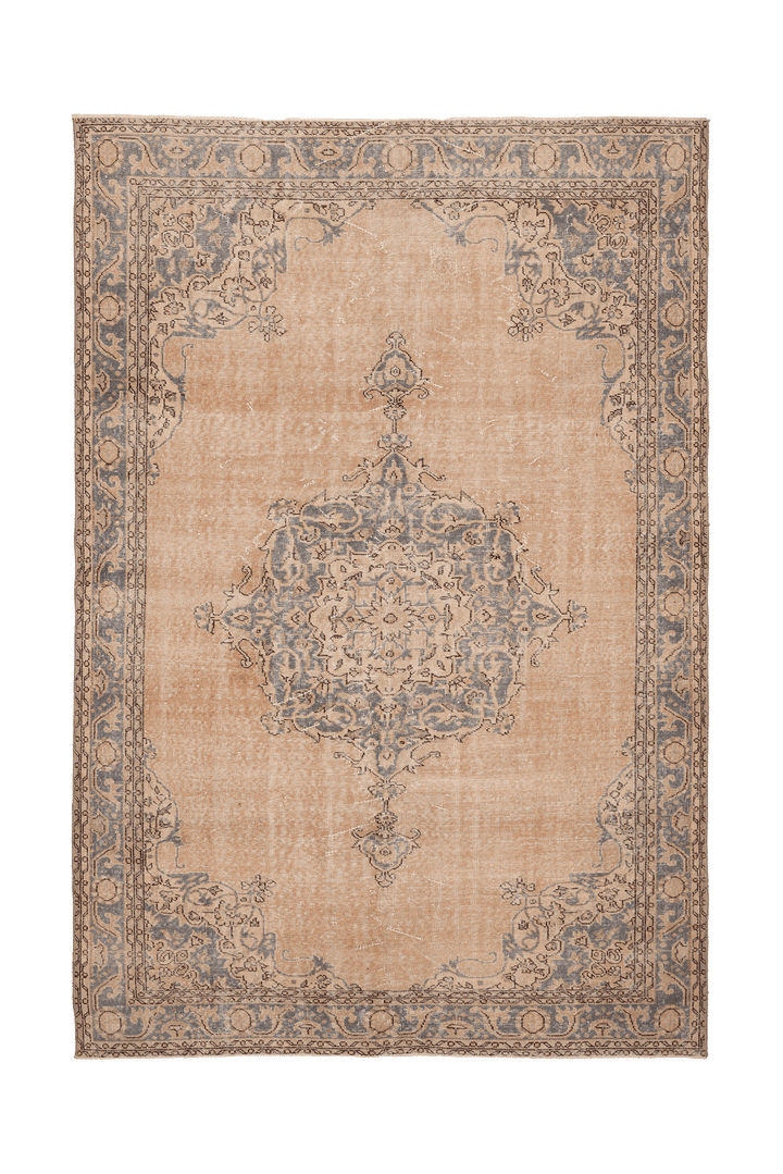 Vintage Isparta Turkish Area Rug 7x10 ft — Orange & Blue Floral