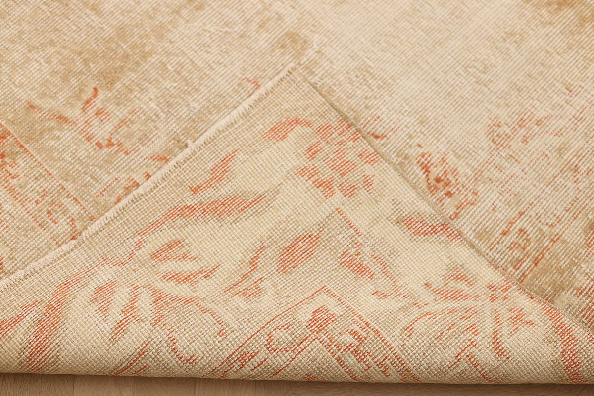 Vintage Isparta Turkish Area Rug 7x10 ft — Beige & Red Floral