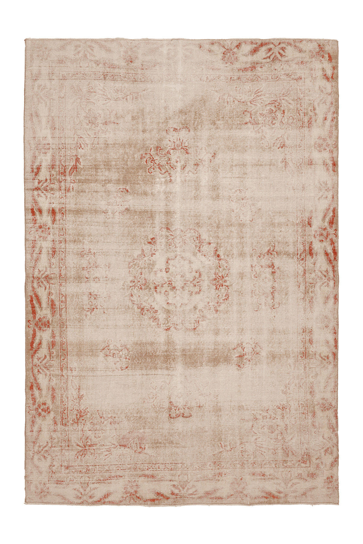 Vintage Isparta Turkish Area Rug 7x10 ft — Beige & Red Floral