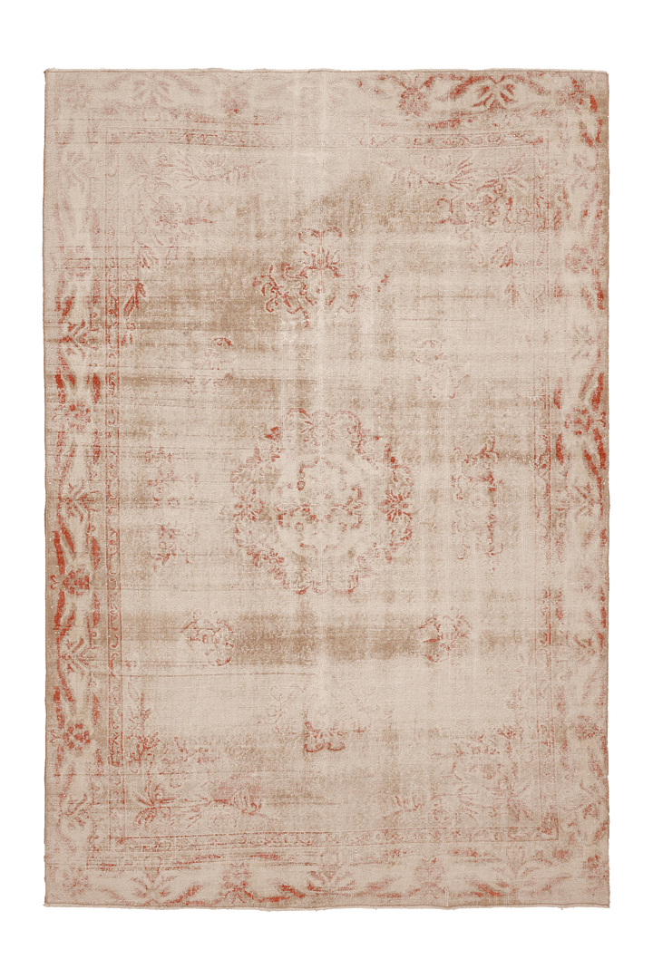 Vintage Isparta Turkish Area Rug 7x10 ft — Beige & Red Floral