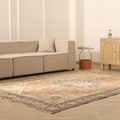 Vintage Isparta Turkish Area Rug 7x9 ft — Beige & Blue Floral