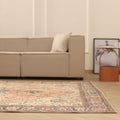 Vintage Isparta Turkish Area Rug 7x9 ft — Beige & Blue Floral