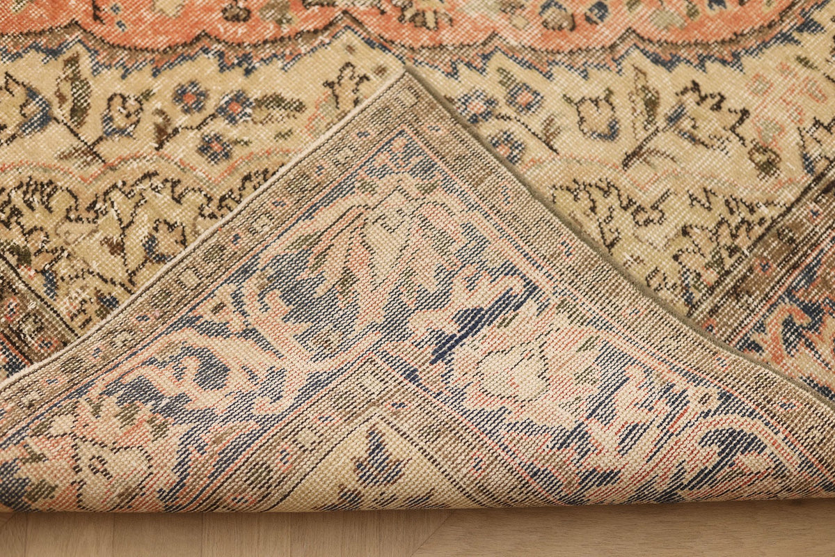 Vintage Isparta Turkish Area Rug 7x9 ft — Beige & Blue Floral