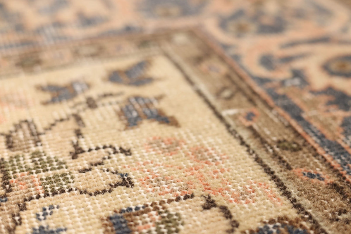 Vintage Isparta Turkish Area Rug 7x9 ft — Beige & Blue Floral