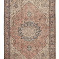 Vintage Isparta Turkish Area Rug 7x9 ft — Beige & Blue Floral