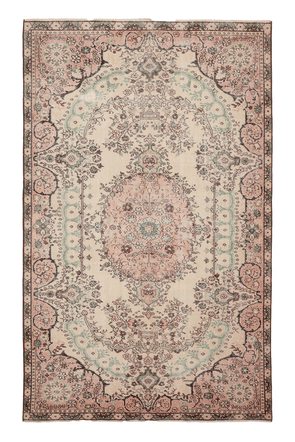 Vintage Isparta Turkish Area Rug 5x9 ft — Beige & Pink Floral (No. 37064)