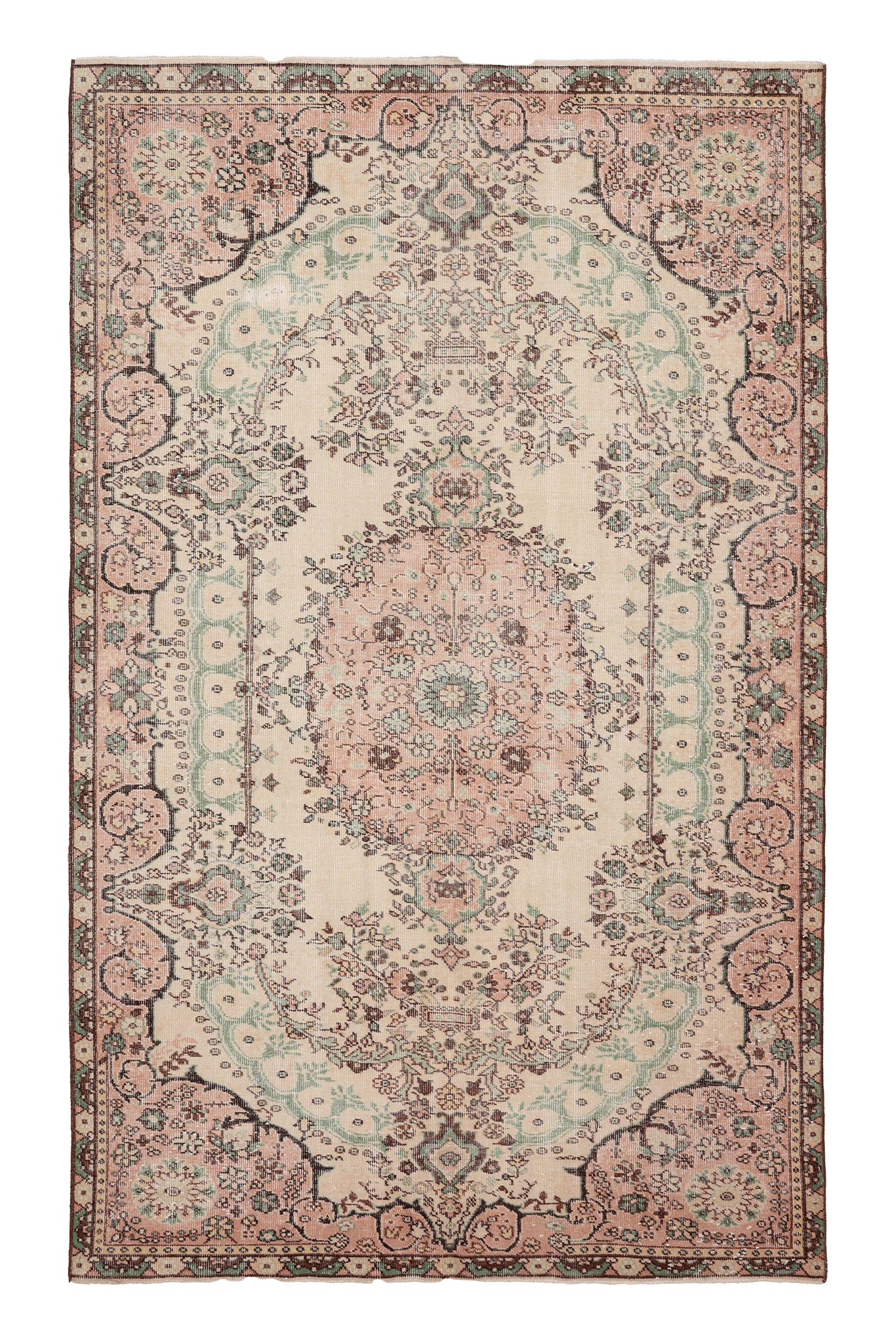 Vintage Isparta Turkish Area Rug 5x9 ft — Beige & Pink Floral (No. 37064)