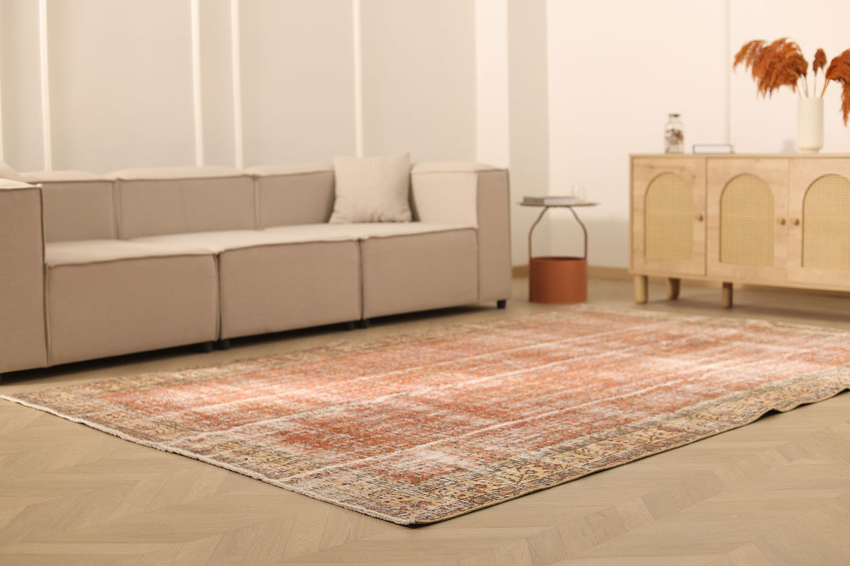 Vintage Isparta Turkish Area Rug 7x10 ft — Red & Beige Floral
