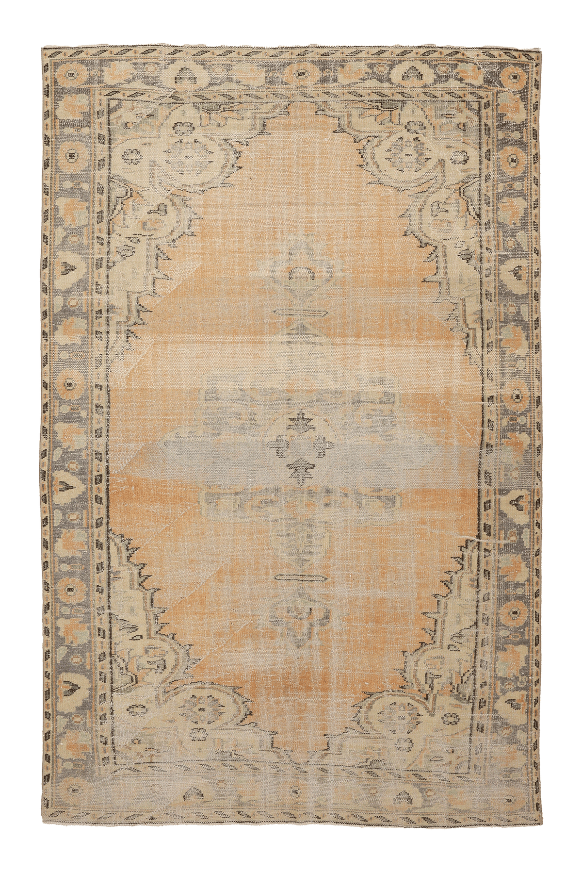 Vintage Manisa Turkish Area Rug 5x8 ft — Orange & Gray Floral