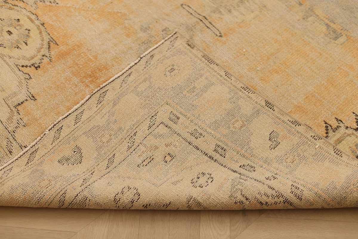 Vintage Manisa Turkish Area Rug 5x8 ft — Orange & Gray Floral