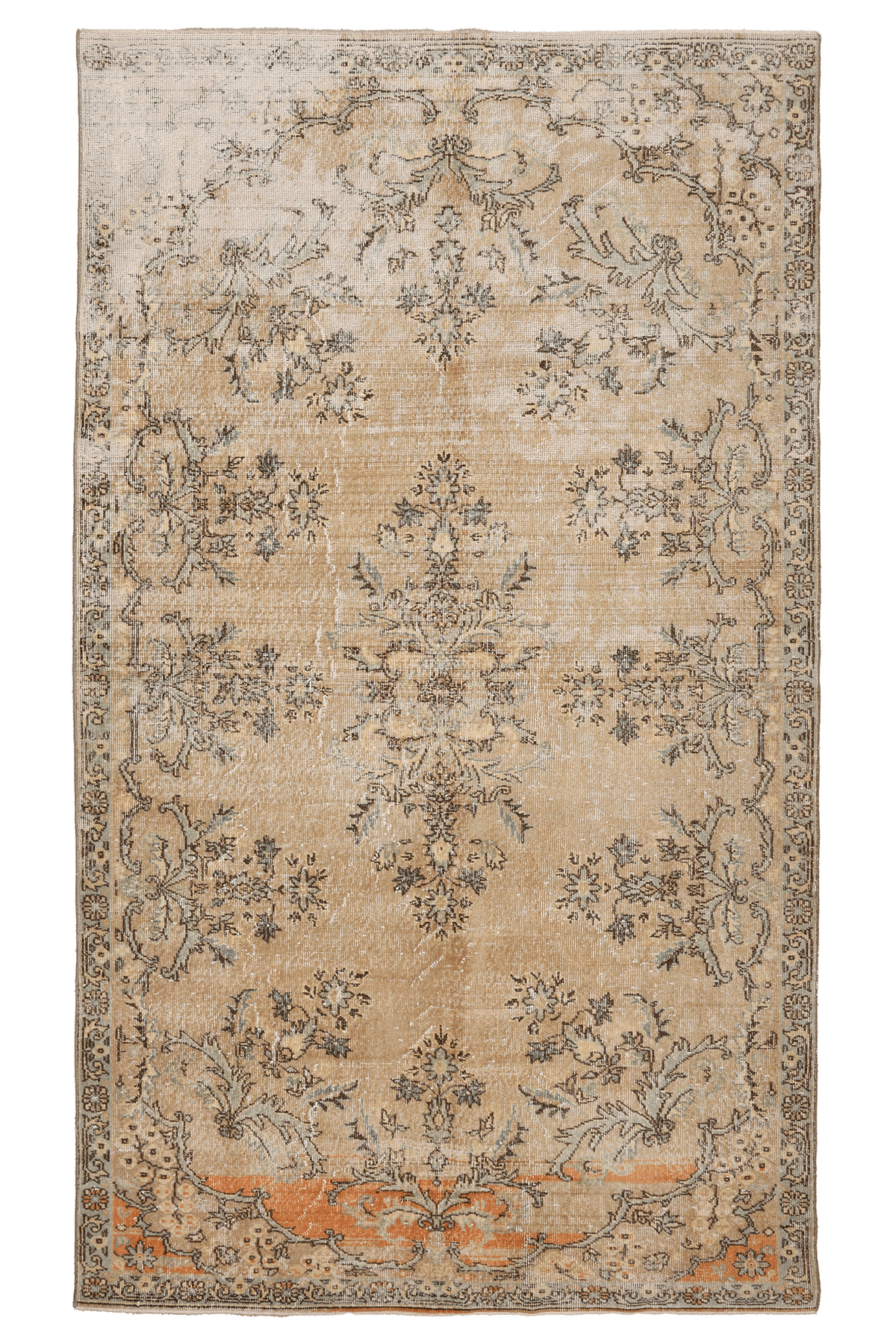 Vintage Isparta Turkish Area Rug 5x9 ft — Beige & Orange Floral
