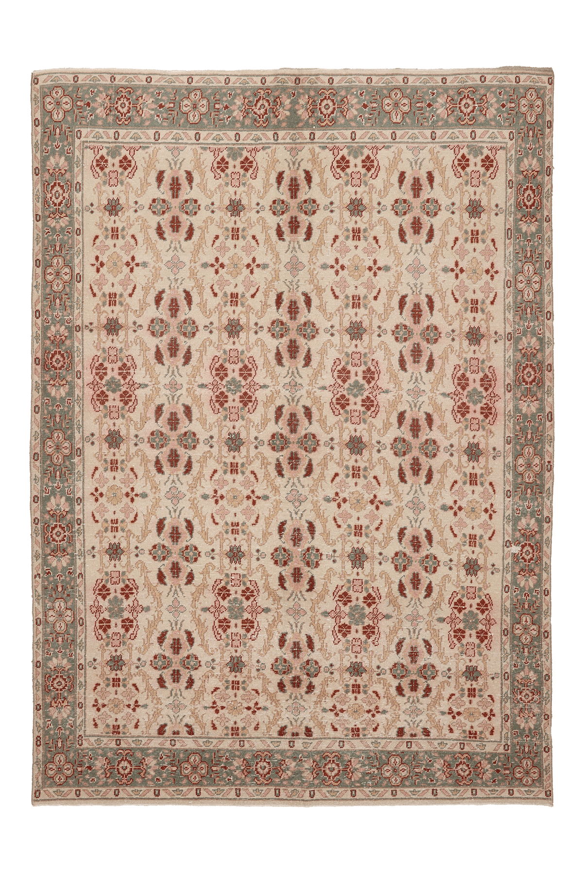 Vintage Erzincan Turkish Area Rug 5x8 ft — Beige & Green Floral