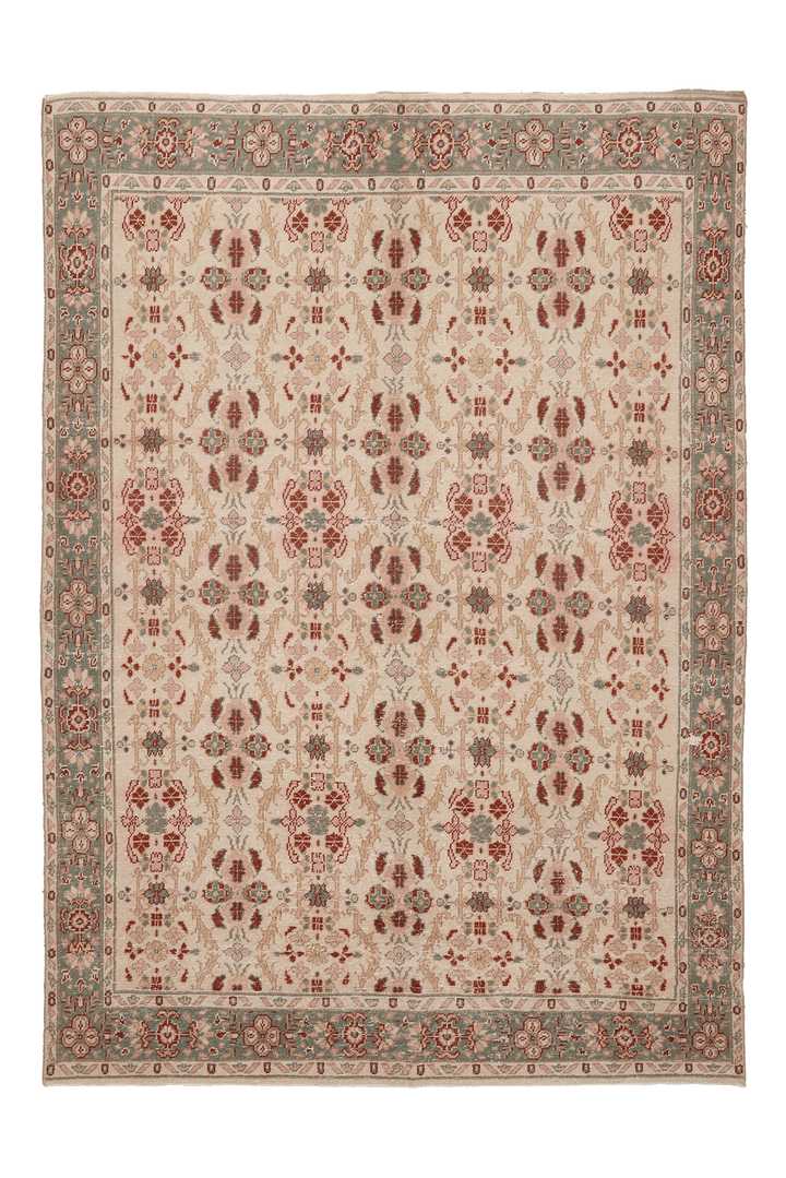Vintage Erzincan Turkish Area Rug 5x8 ft — Beige & Green Floral