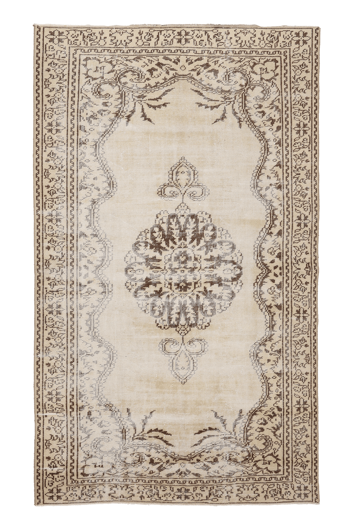 Vintage Manisa Turkish Area Rug 5x9 ft — Beige & Brown Floral (No. 37071)