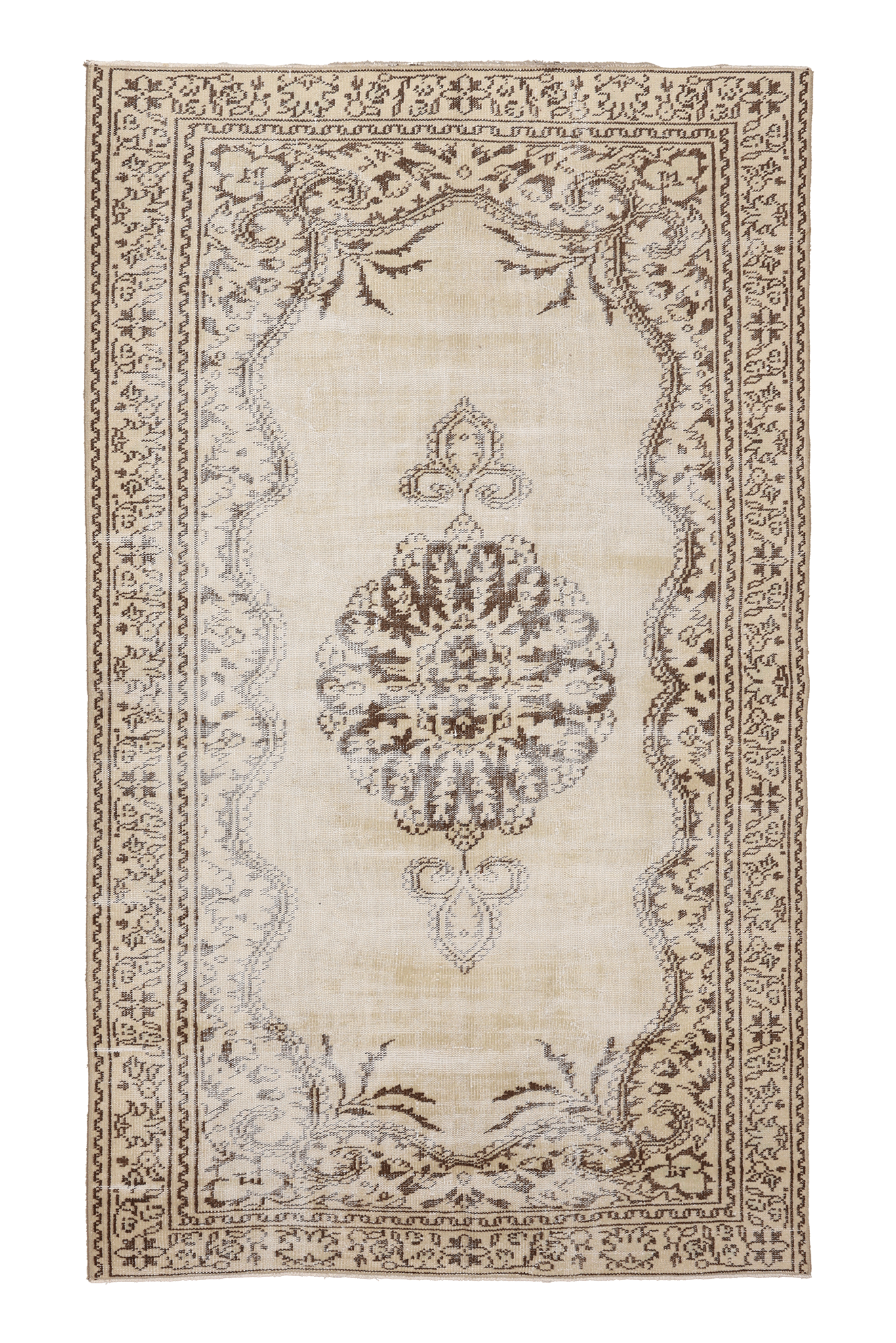 Vintage Manisa Turkish Area Rug 5x9 ft — Beige & Brown Floral (No. 37071)