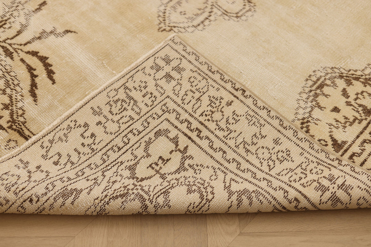 Vintage Manisa Turkish Area Rug 5x9 ft — Beige & Brown Floral (No. 37071)