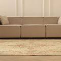 Vintage Isparta Turkish Area Rug 6x9 ft — Beige & Brown Floral (No. 37073)