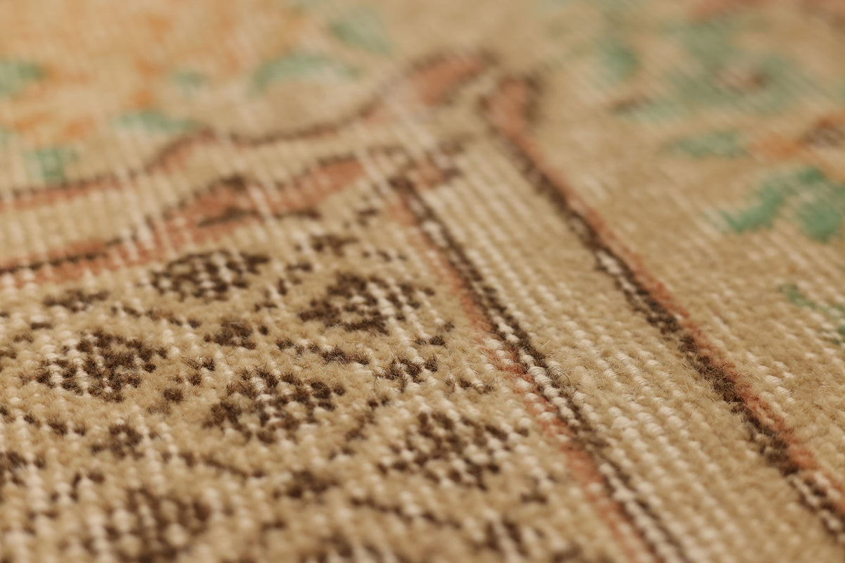 Vintage Isparta Turkish Area Rug 6x9 ft — Beige & Brown Floral (No. 37073)