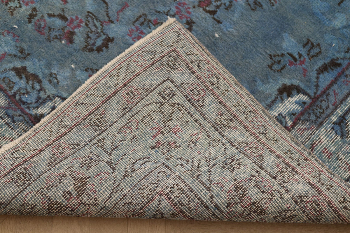 Vintage Isparta Turkish Area Rug 6x10 ft — Blue & Gray Floral