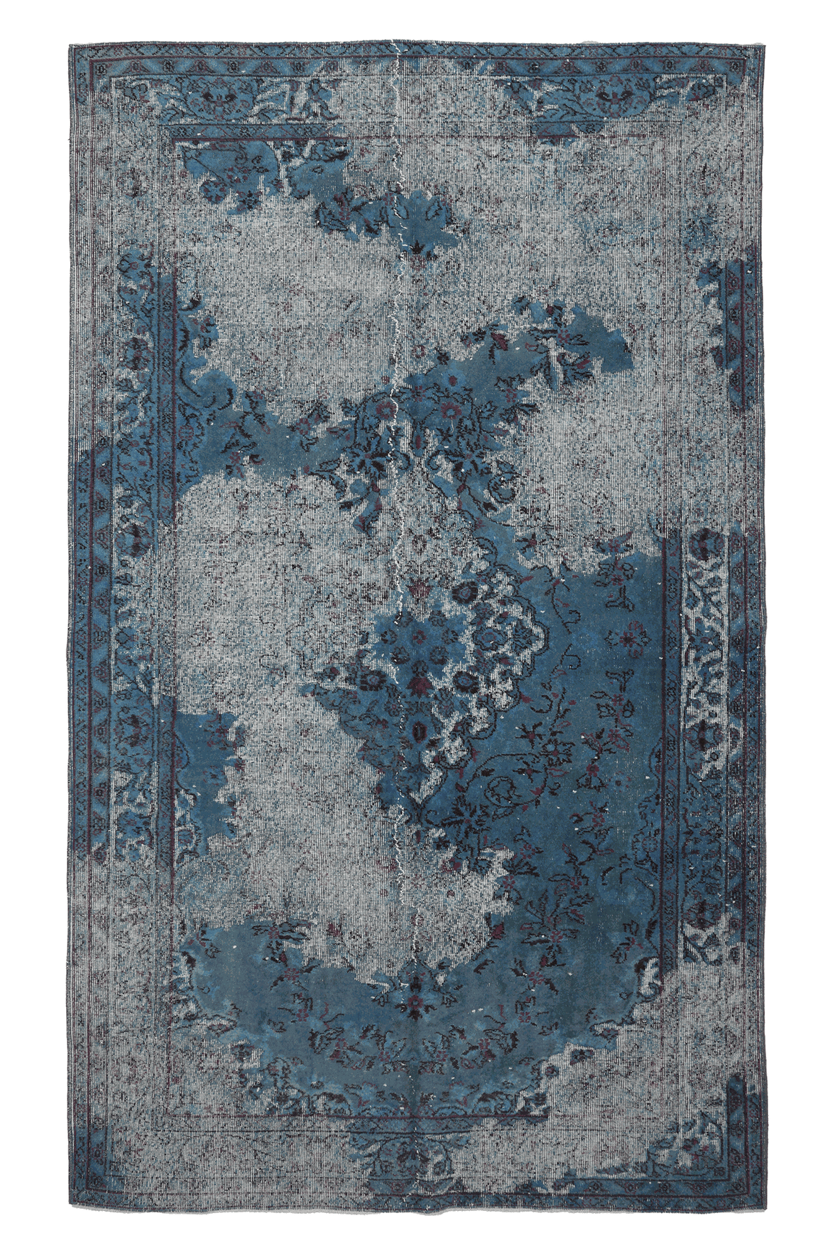 Vintage Isparta Turkish Area Rug 6x10 ft — Blue & Gray Floral