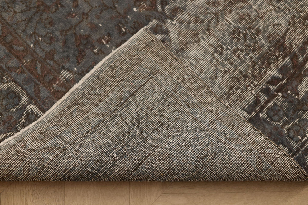 Vintage Isparta Turkish Area Rug 7x11 ft — Gray & Brown Floral