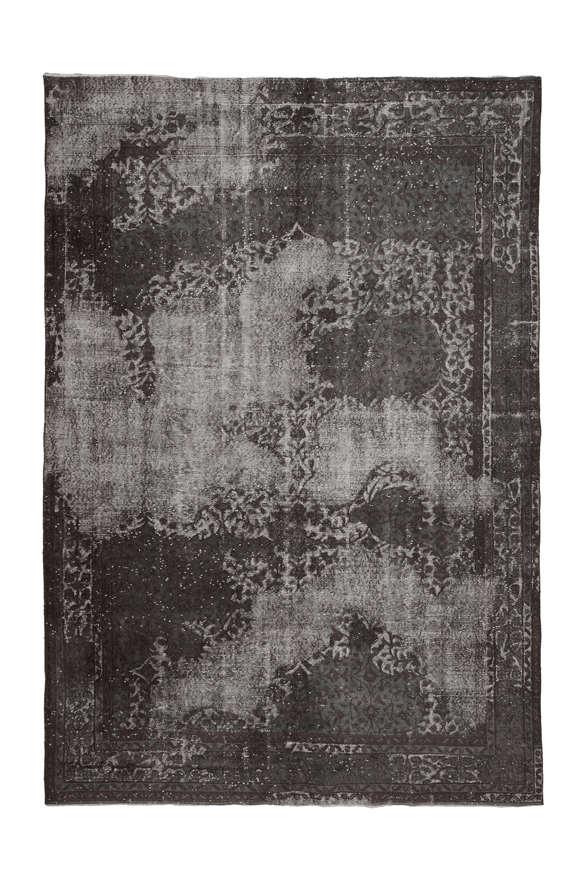 Vintage Isparta Turkish Area Rug 7x11 ft — Gray & Brown Floral