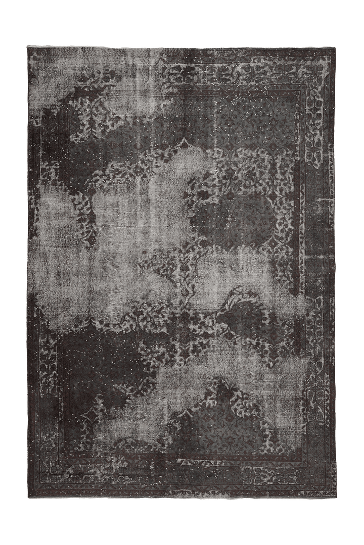 Vintage Isparta Turkish Area Rug 7x11 ft — Gray & Brown Floral