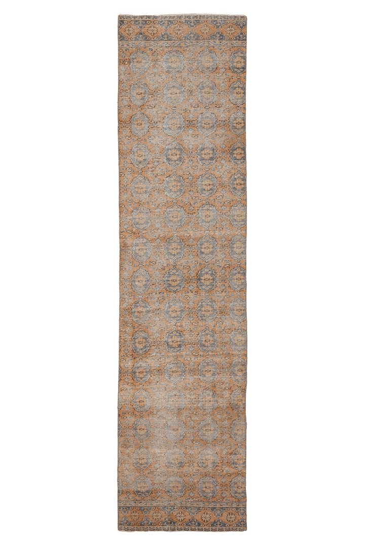 Vintage Manisa Turkish Runner Rug 2x10 ft — Orange & Gray Geometric
