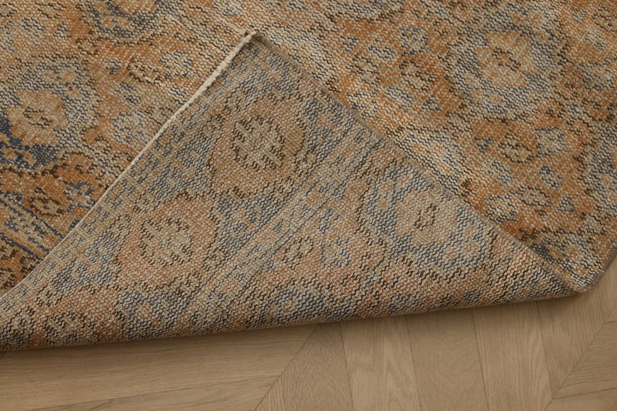 Vintage Manisa Turkish Runner Rug 2x10 ft — Orange & Gray Geometric