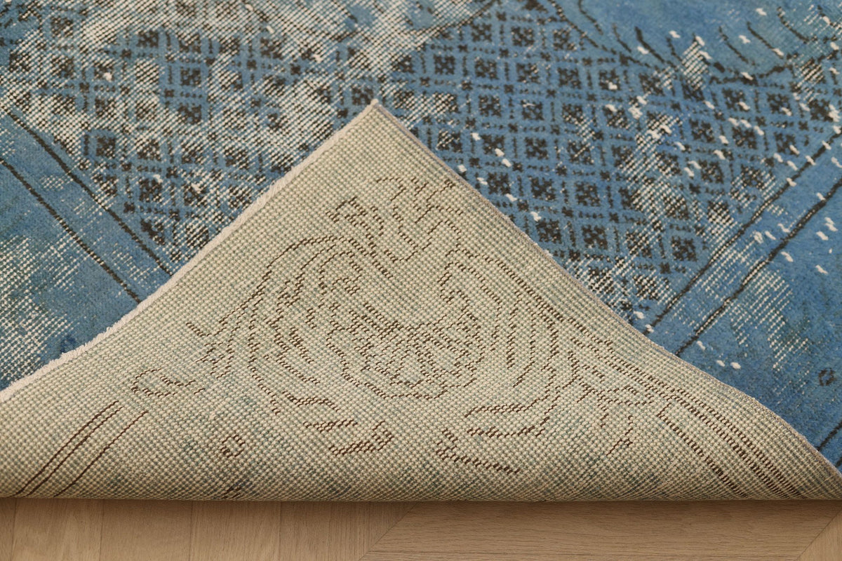 Vintage Isparta Turkish Area Rug 6x10 ft — Blue & Gray Floral