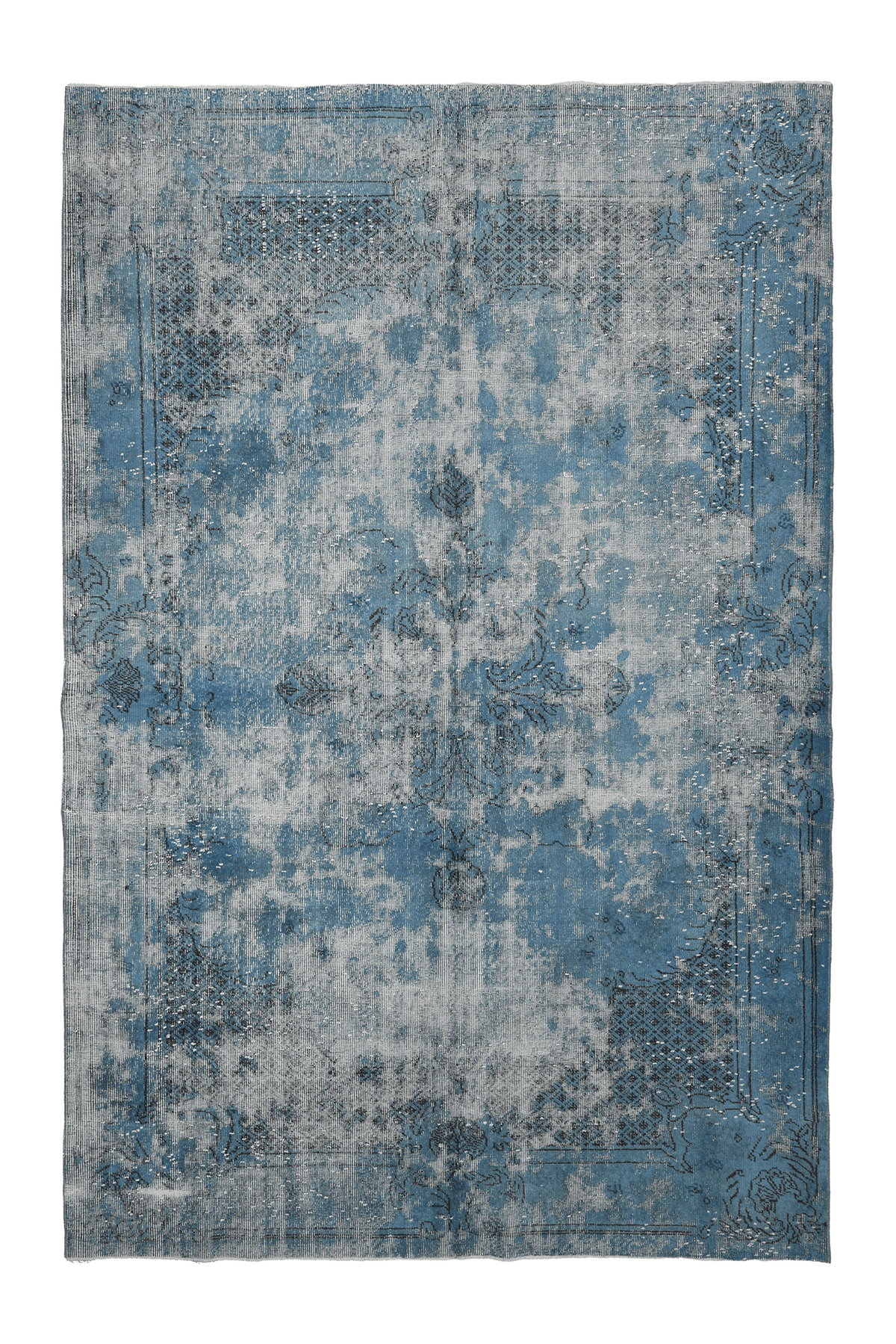 Vintage Isparta Turkish Area Rug 6x10 ft — Blue & Gray Floral