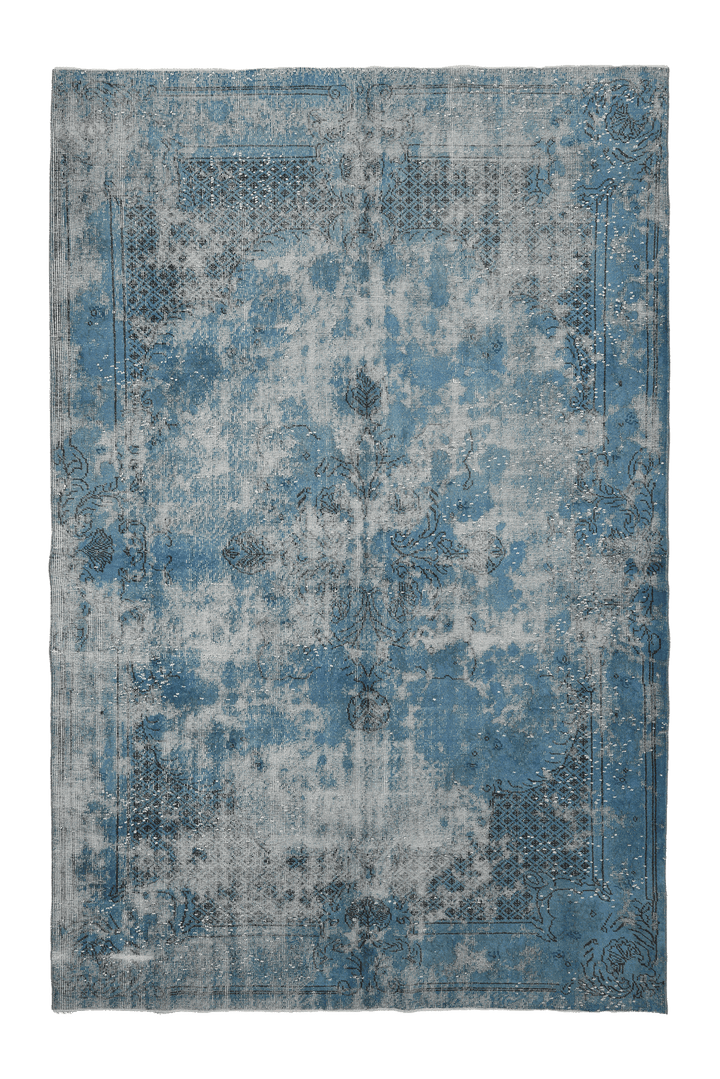 Vintage Isparta Turkish Area Rug 6x10 ft — Blue & Gray Floral