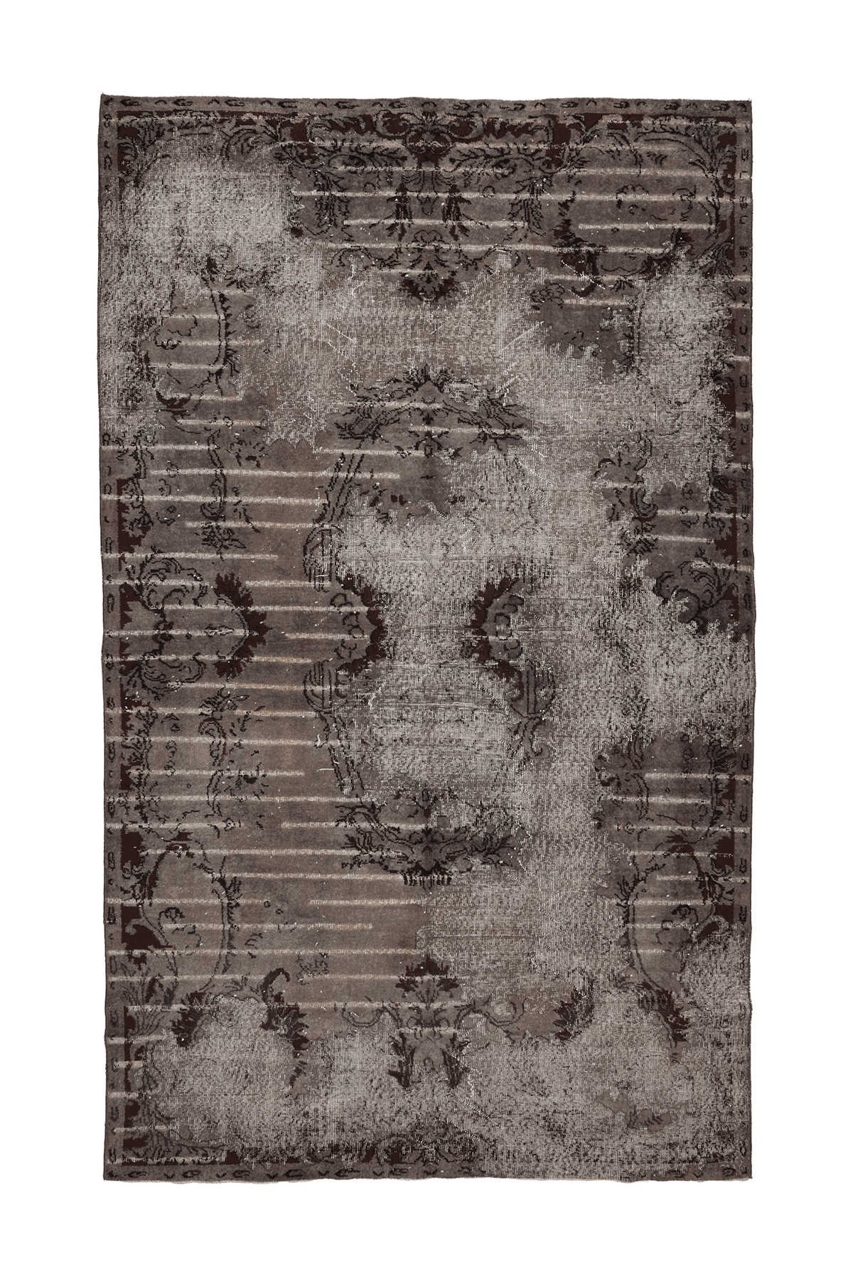 Vintage Isparta Turkish Area Rug 6x11 ft — Gray & Brown Floral